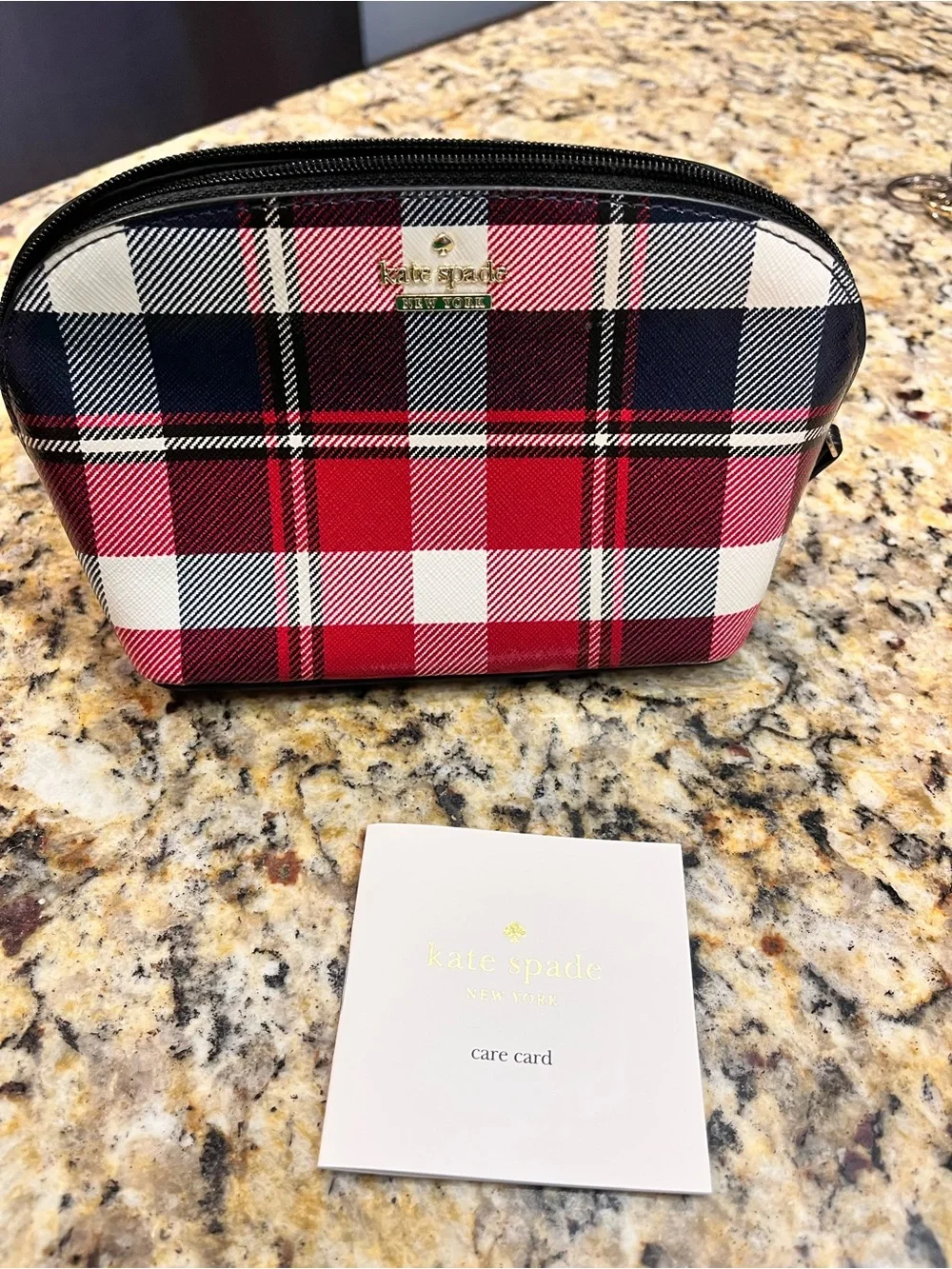 kate spade Red Black White Plaid Cosmetic Pouch